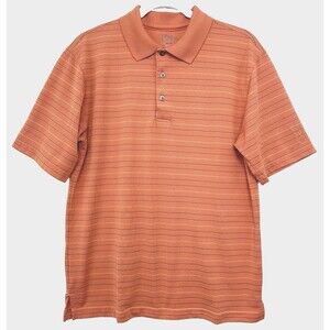 PGA Tour Golf Polo Shirt Mens M Textured Collared Lightweight Striped Orange